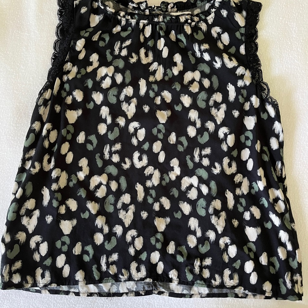 Black Leopard Print Top with Green and Cream Accents